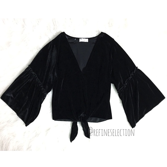 Anthropologie Tops - Lavender Field Black Velvet Bell Sleeve Top
